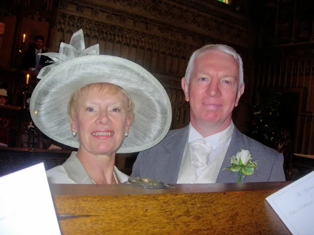 Pam and Iain enjoying Euan and Chloe's wedding.